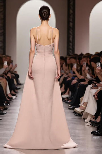 Ivory A Line Satin Ruched Spaghetti Straps Long Formal Dress